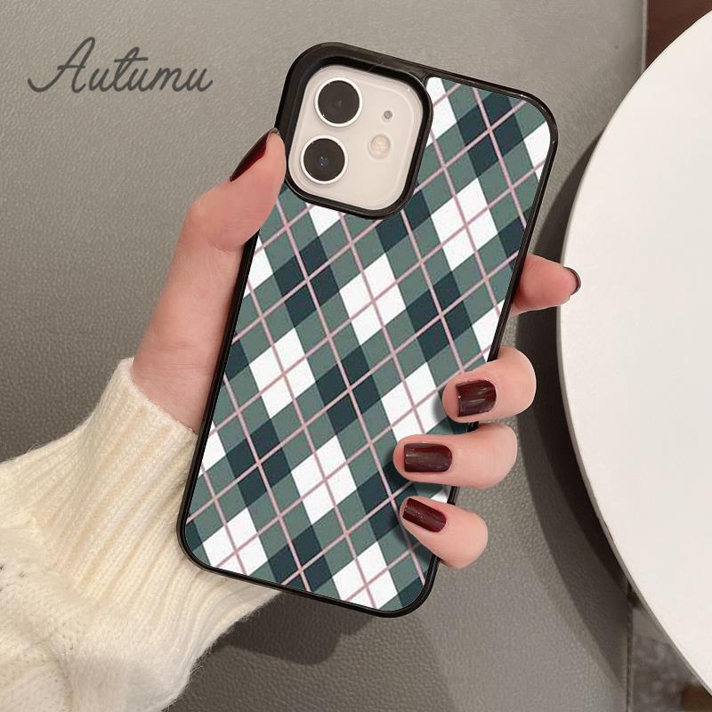 Argyle Plaid telefoonhoesje voor iPhone 11 12 13 14 Pro Max mini X XR XS SE 2020 5 6S 7 8 Plus Samsung Galaxy S21 S22 Cover shell
