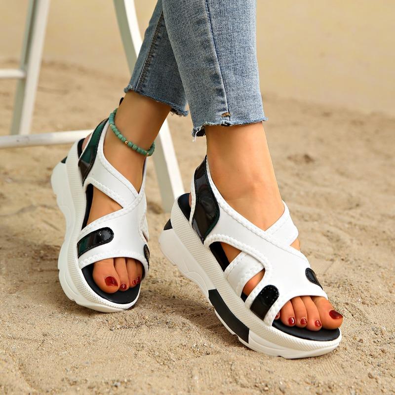 Fashion Shoes Female 2025 New Elastic Band Women's Sandals Fashion Color Matching Summer Casual Open Toe Comfortable Platform Sandals
