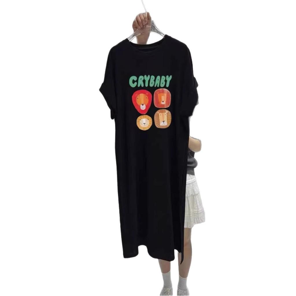 T-shirt Dress, Short-sleeved, Large Size, Loose and Casual, Large Size, Covering The Stomach, Long Dress