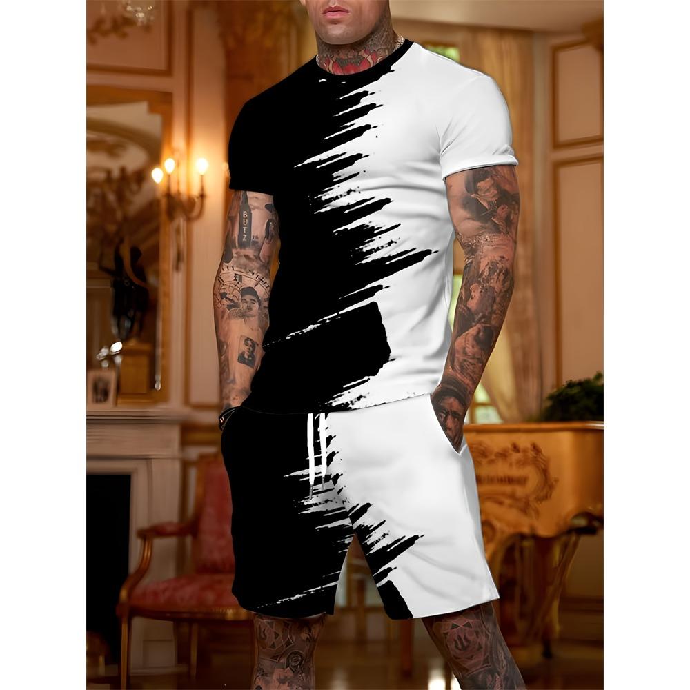 Ensemble Deux Pièces T-shirt à Manches Courtes + Short pour Homme Grande Taille S-9XL Motif Panda Dessin Animé