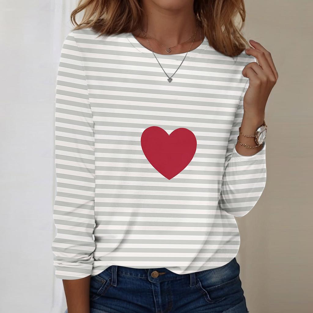 Lässiges Damen Langarmshirt mit Valentinstagsdruck und Rundhalsausschnitt