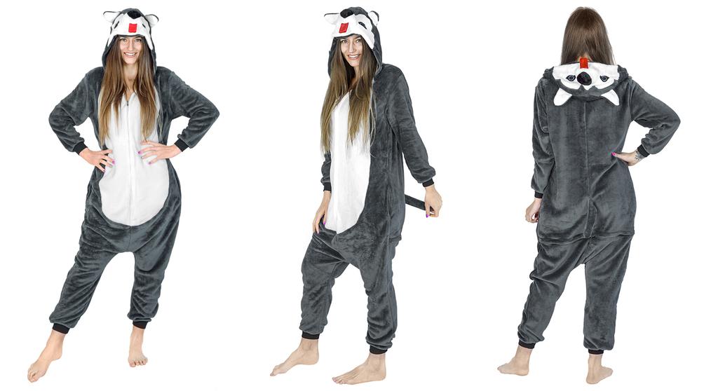 Warm men's pajamas kigurumi husky onesie jumpsuit adult costume m Husky Onesie Costume - M