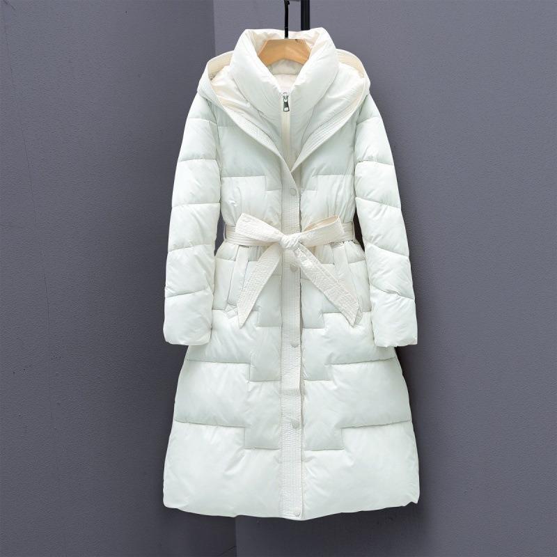 Winter new thickened knee long thickened cotton clothes warm jacket waist thin jacket large size