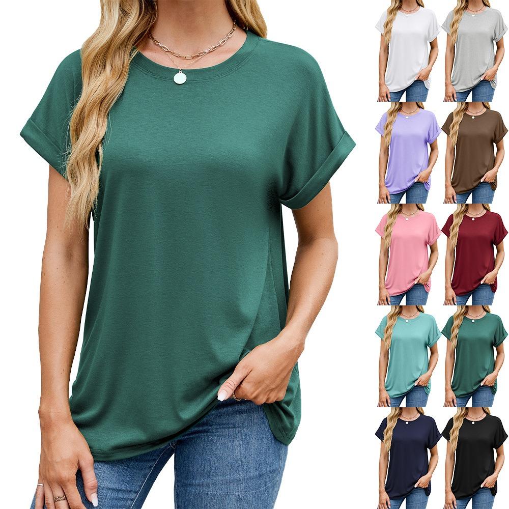 Spring and Summer Women's Solid Colour Round Neck Loose Short Sleeve T-Shirt