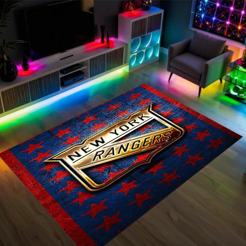New York Rangers Design Crystal Velvet Carpet Cozy Non?Slip Printed Rug For Bedroom Living Room Entrance