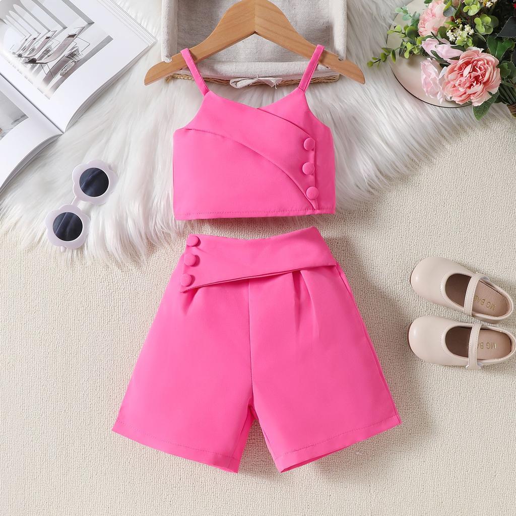 2-6T Summer Baby Suit New Girls Suit Foreign-style Candy-coloured Halter Top + Shorts 2pcs