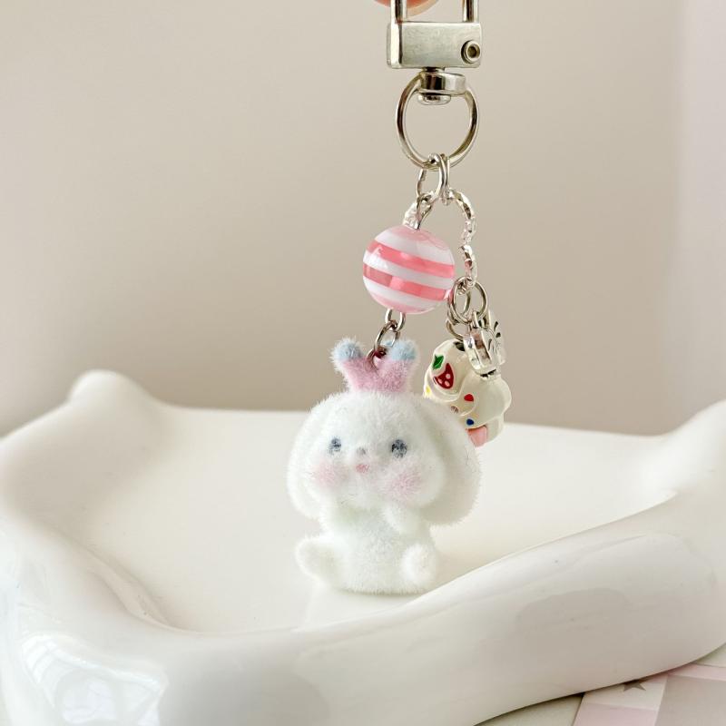 Cartoon Flocking Three-Dimensional Rabbit Keychain For Women Cute Bag Pendant Decoration Kawaii Mobile Phone Chain Gifts