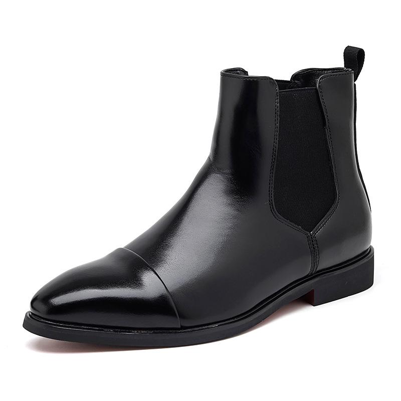 Men's Red Leather Pointed Toe Slip-On Chelsea Boots - High-Top Casual Martin Style, Plus Sizes Available