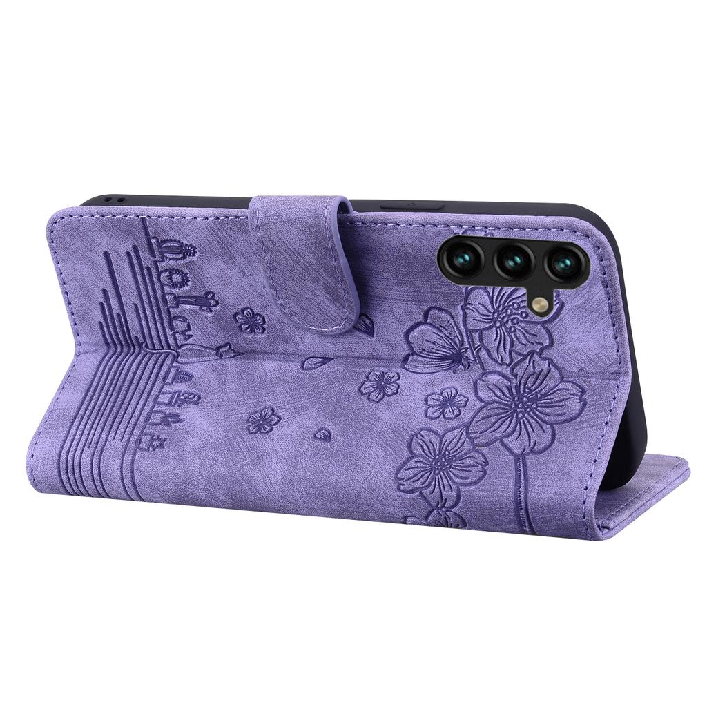 Phone Case For Samsung Galaxy A16 4G/5G/A26 5G/A17,Flip Stand Leather Cover Cherry Blossom Cat Imprinted