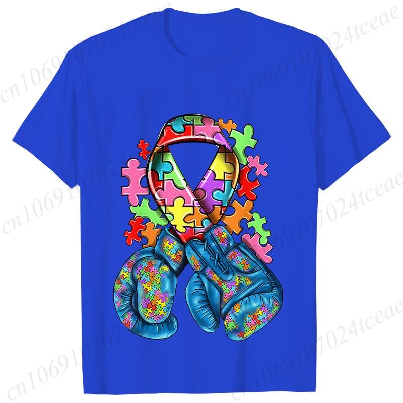 Autism Awareness with Boxing Gloves Shirts for Women Clothing Be Kind Puzzle Neurodiversity Tees Autistic Pride Female Clothing
