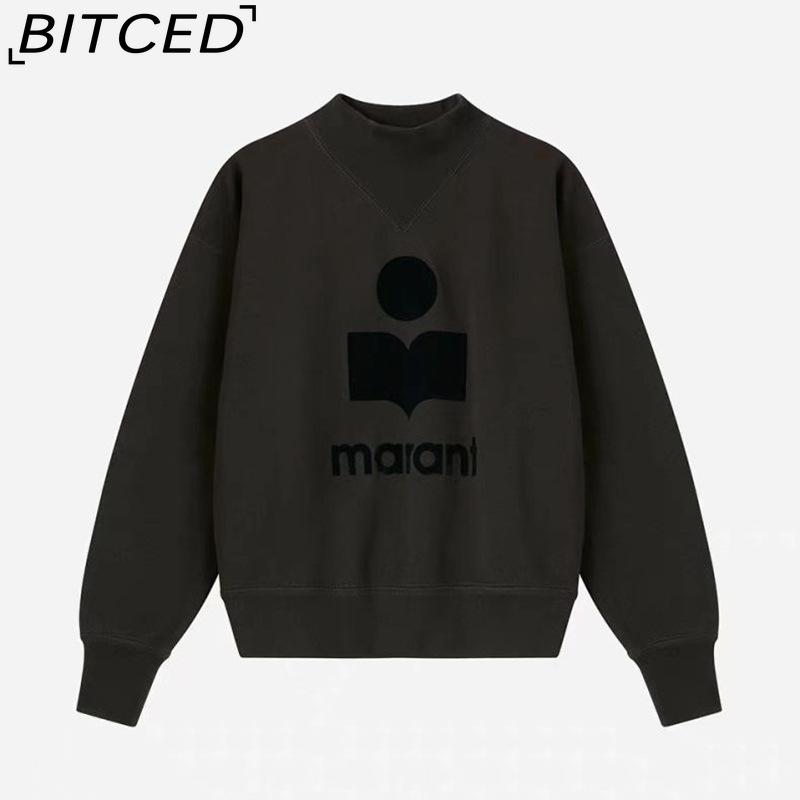 BITCED Damen Herbst/Winter Glitzer-Print Halbhoher Kragen Baumwolle Stehkragen Sweatshirt