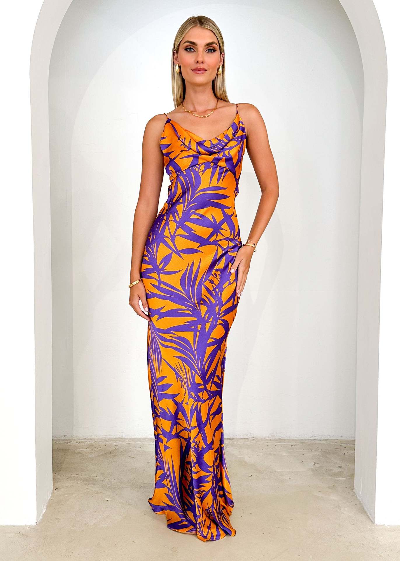 Spring and summer women s new dress purple print V-neck long dress slim sexy high waist dress women S