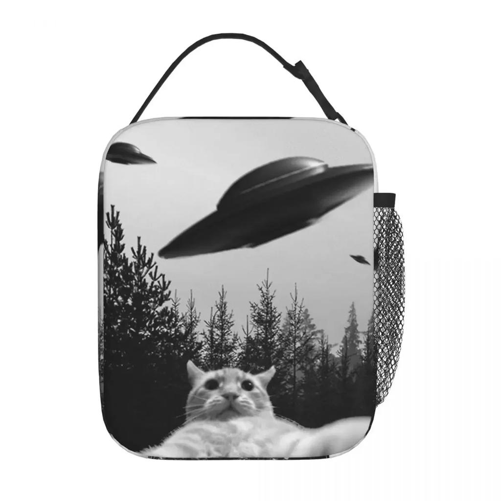 UFO Funny Cat Insulated Lunch Bag Large Meme Lunch Container Cooler Bag Lunch Box Tote Beach Outdoor Men Women