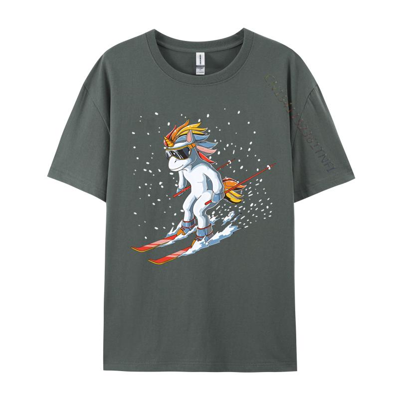 Cute Skiing Unicorn Girls Unicorn Tshirt Unisex Anime Printed Tshirts Gifts Tees Shirts Male Clothing