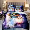 Starry Animals Bedding Set, Cat Duvet Cover Set With Pillowcases, Galaxy Comforter Case, Twin Size Bedding, Animal Cartoon Cat