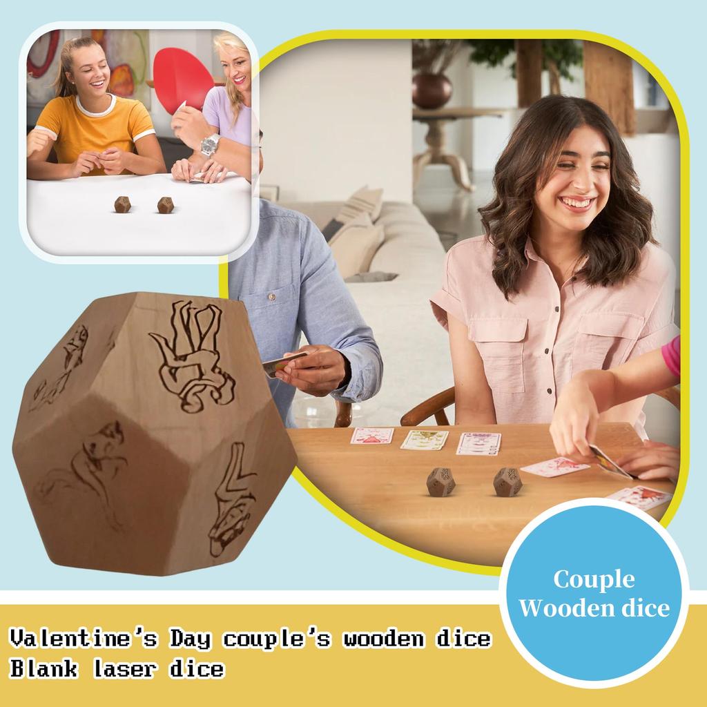 Valentine's Day Couple Twelve Sided Multi Sided Beech Wood Dice Blank Dice Carving Puzzle