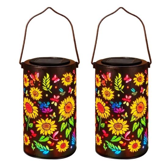 Colorful Sunflower Solar Lantern Metal Hanging Garden Light with Flower Pattern Waterproof Outdoor Solar Lamp for Patio Yard Pathway
