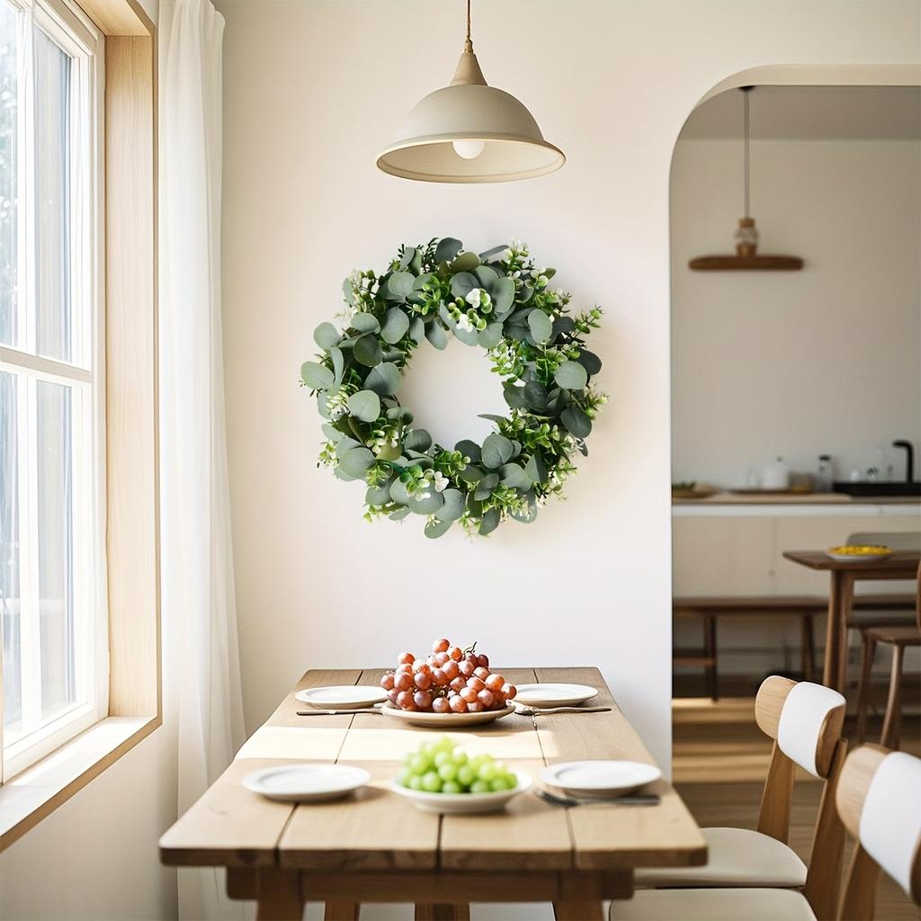 1pc Realistic Artificial Eucalyptus Garland Green Leaf Hanging Wreath for Home Office Wedding Party Indoor Outdoor Home Decor