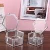 Sechseckige Transparente Glas Aufbewahrungsbox Schmuck Ring Ohrring Perlen Münzen Vitrine Andenken Organizer Tischbehälter