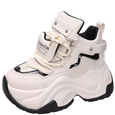 Moda 8CM grube dno grube trampki 2024 nowe jesienne damskie wysokie platformy sportowe buty damskie casualowe kliny skórzane buty dla taty obuwie