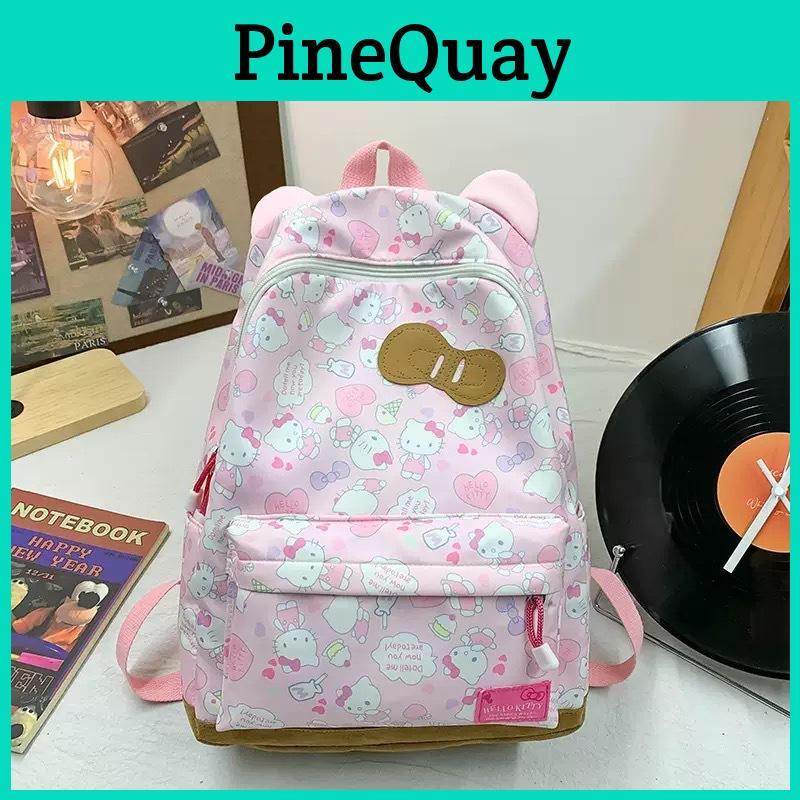 Cute Cartoon Backpack For School With Nylon Storage And Heart Details For Teens And Girls