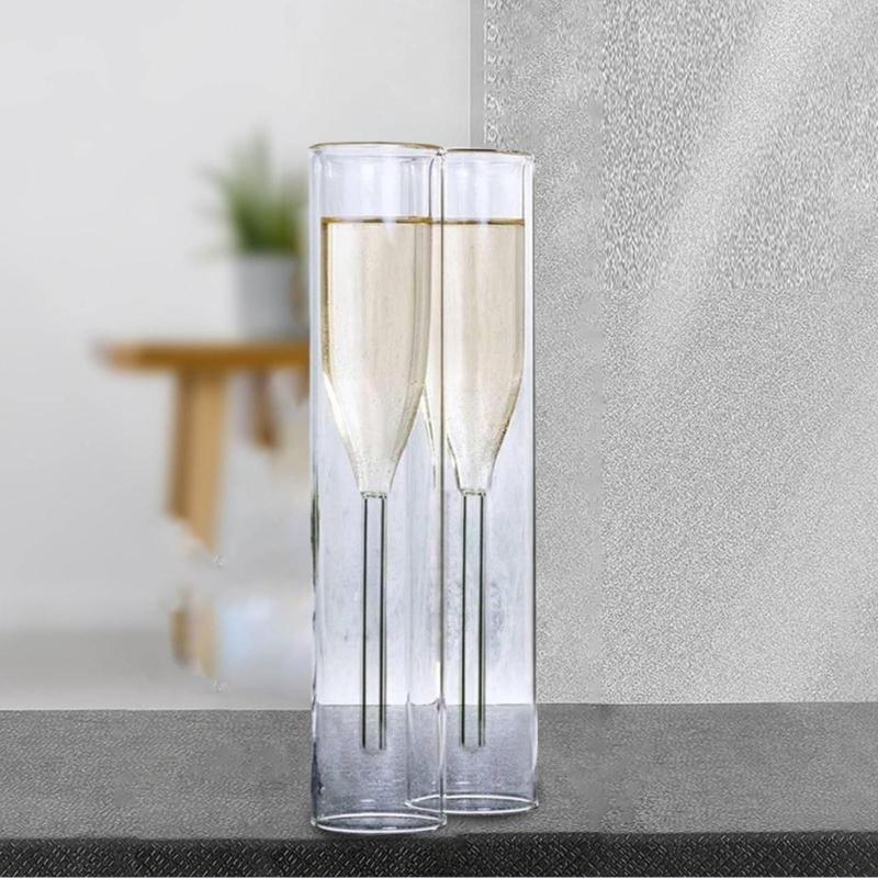2 Pieces Tall Toasting Glasses Double-Walled Champagne Flute for Birthday Party China Mainland