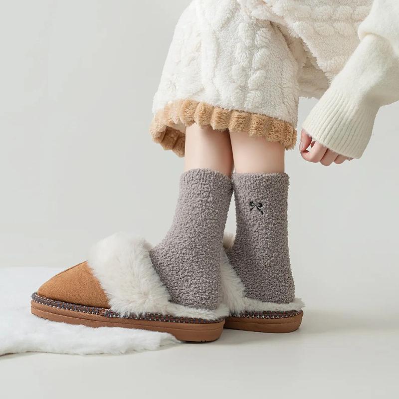 5 Pairs Women's Plush Thermal Winter Socks Ladies Thick Warm Plush Sleep Socks Cozy Mid-Calf Floor Socks