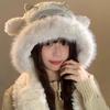 Winter new cute little sheep plush hat women's hat scarf integrated thickened cold and warm sweet Lei Feng hat