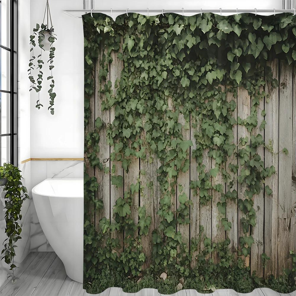 Ivy Wood Panel Shower Curtain, Bathroom Decorative Shower Curtain, Waterproof Shower Curtain With Hooks