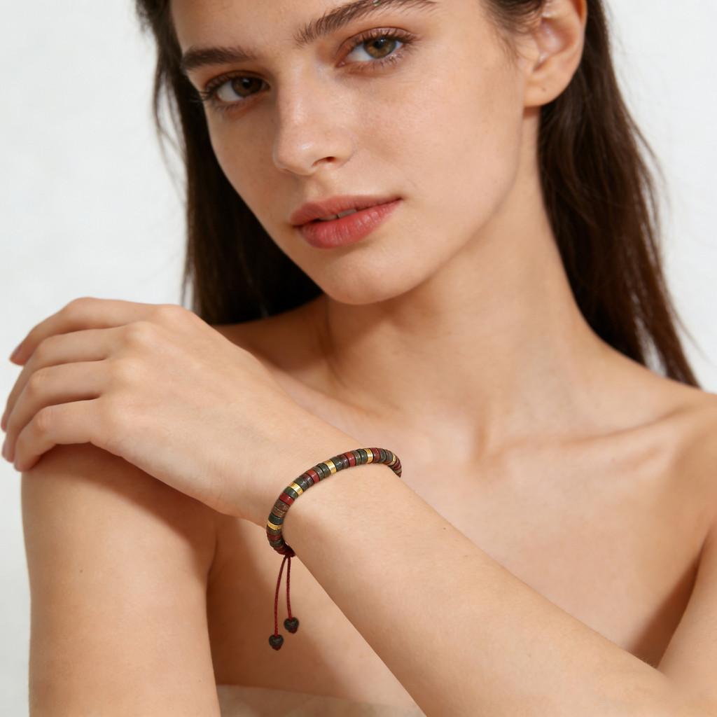 Natural Stone Adjustable Beaded Bracelet With Geometric Design For Women And Men