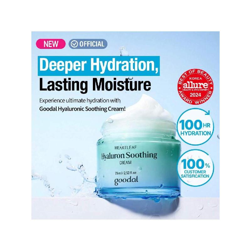 Goodal Heartleaf Hyaluron Soothing Cream For All Skin Type  75ml, Deep Hydration, Long Lasting Moisture,