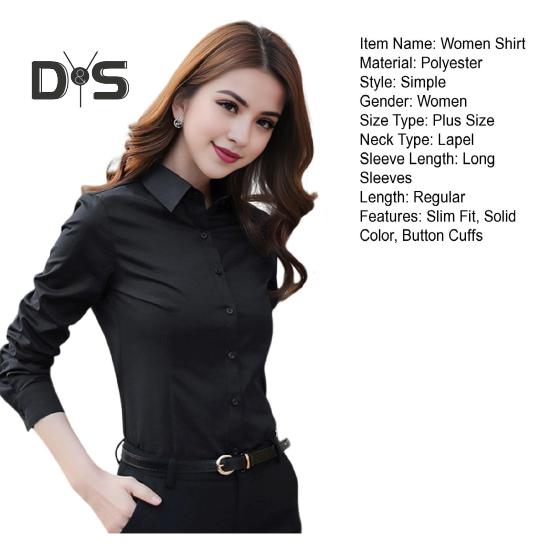 Women Shirt Lapel Long Sleeve Single Breasted Shirt Tops Solid Color Slim Fit Office Lady Shirt Work Wear