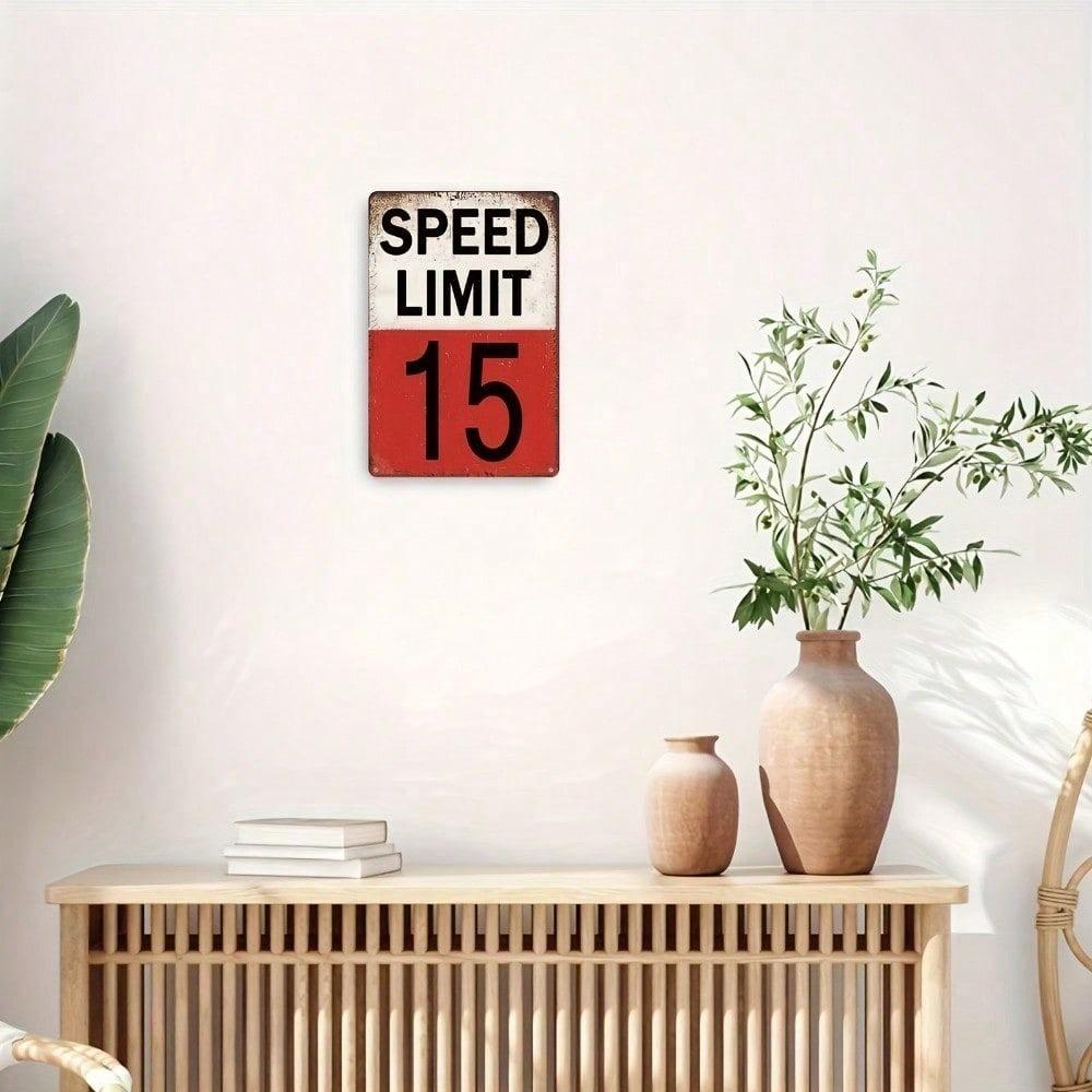 Vintage Retro 15 Mph Speed Limit Tin Metal Sign, Funny Warning Plaque, 8x12 Inch Unframed Classic Wall Art Decor