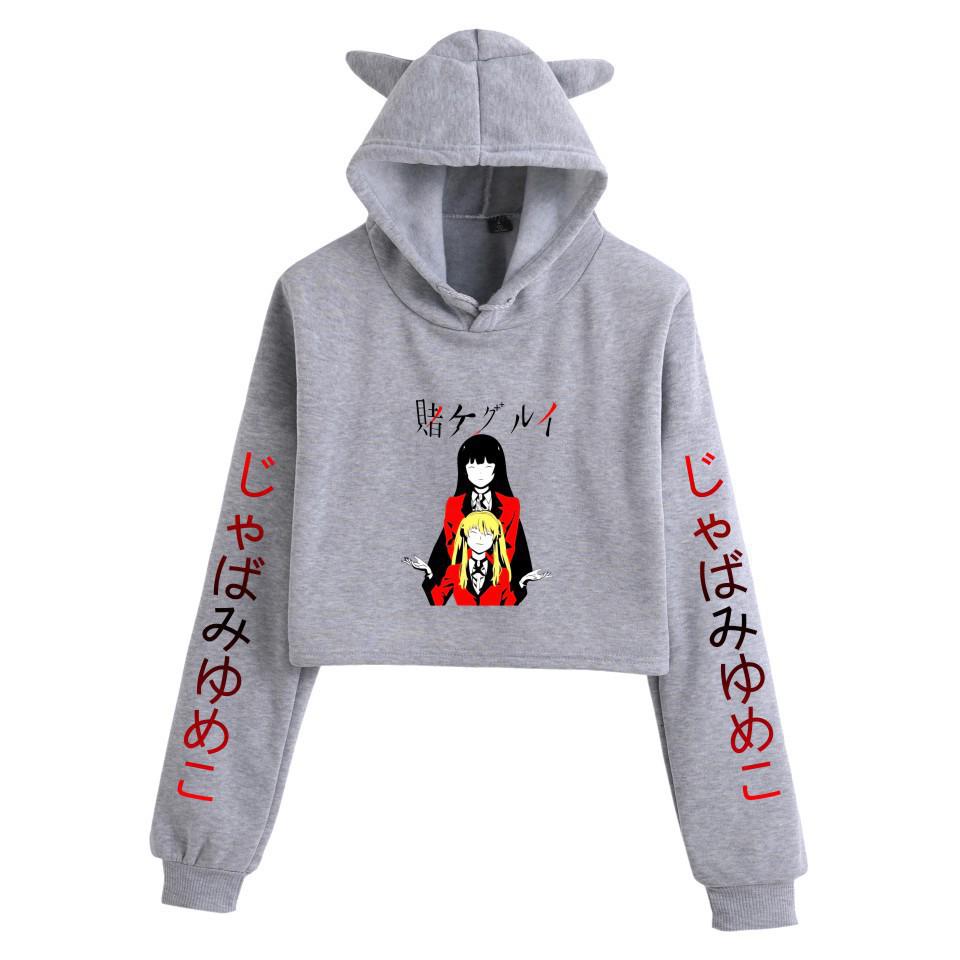 Kakegurui Cat Ear Anime Crop Top Hoodie for Women
