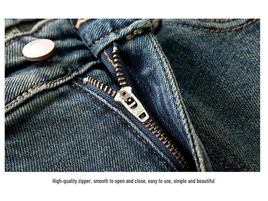 Damen High-Waist Fleecegefütterte und Einschichtige Weitbeinjeans - Frühling, Herbst, Winter Retro Schlankmachende Straight-Leg Bodenlange Hosen