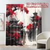 2pcs, 2D FLAT PRINTING Curtains (Without Rod) Crimson Serenity Popular Light Filtering Curtains Polyester Easy Install Curtains