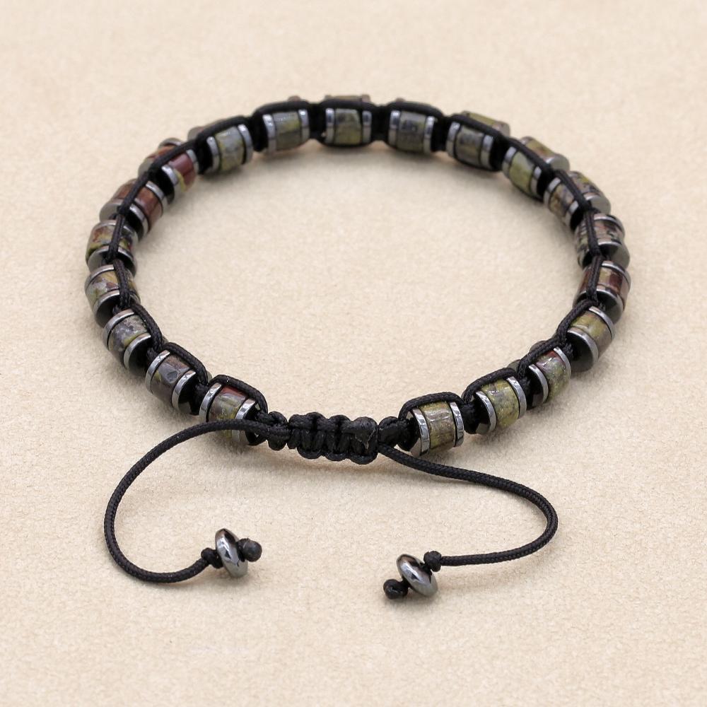 Natural Dragon Blood Stone Hematite Beads Braided Charm Bracelet & Bangle Handmade Men's Bracelet Women Fashion Jewelry Gifts