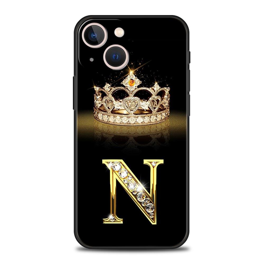 Luxury Phone Case For iPhone 11 12 13 15 16 14 Pro Max X XR XS 7 8 Plus 2020 Soft Cover Funda Fashion Diamond Crown Letter A
