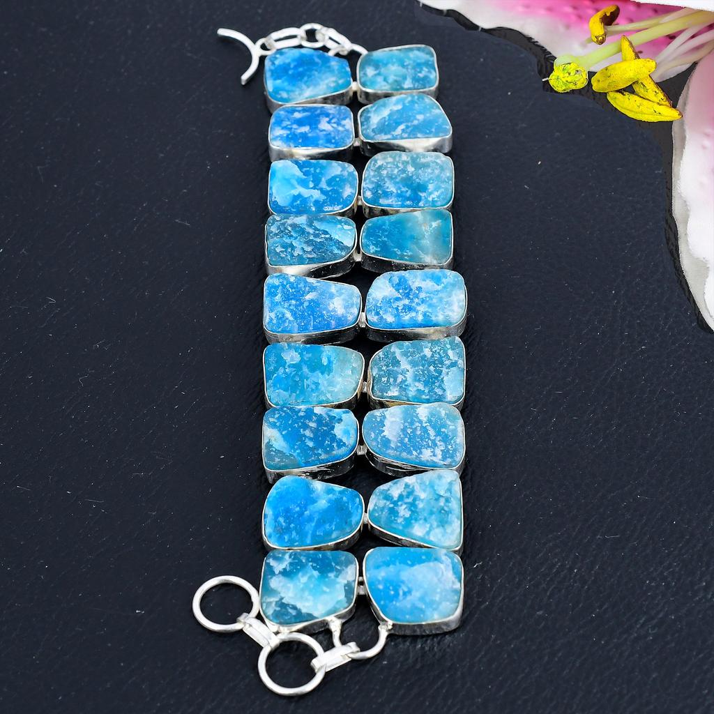 Blue Hememorphite Druzy Gemstone Handmade 925 Sterling Silver Bracelet 7-8" KG-1801