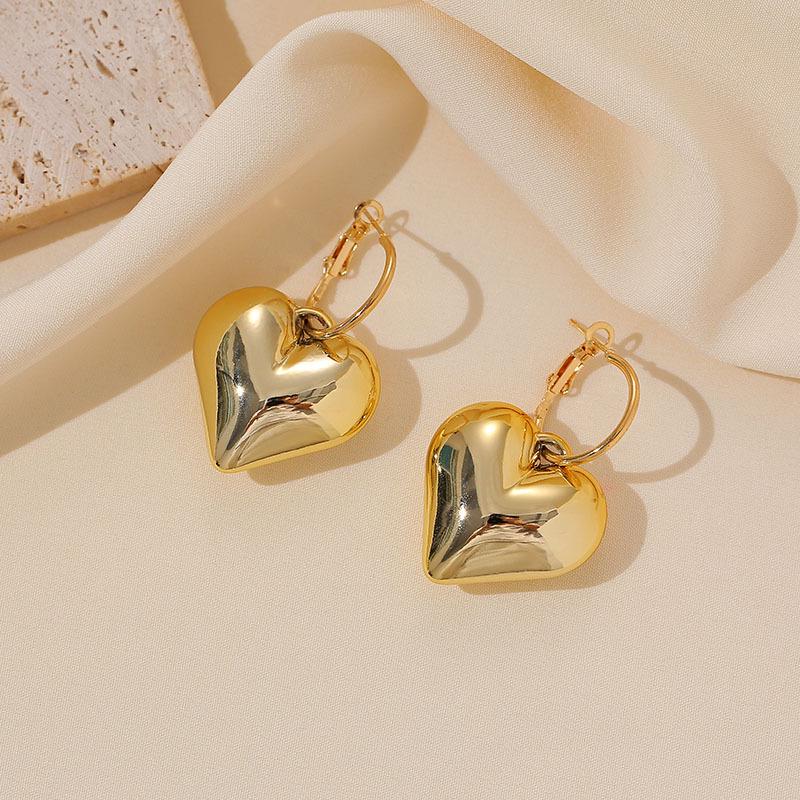 Elegant Heart-Shaped Earrings and Geometric Bracelet with Heart Pendant Necklace Set
