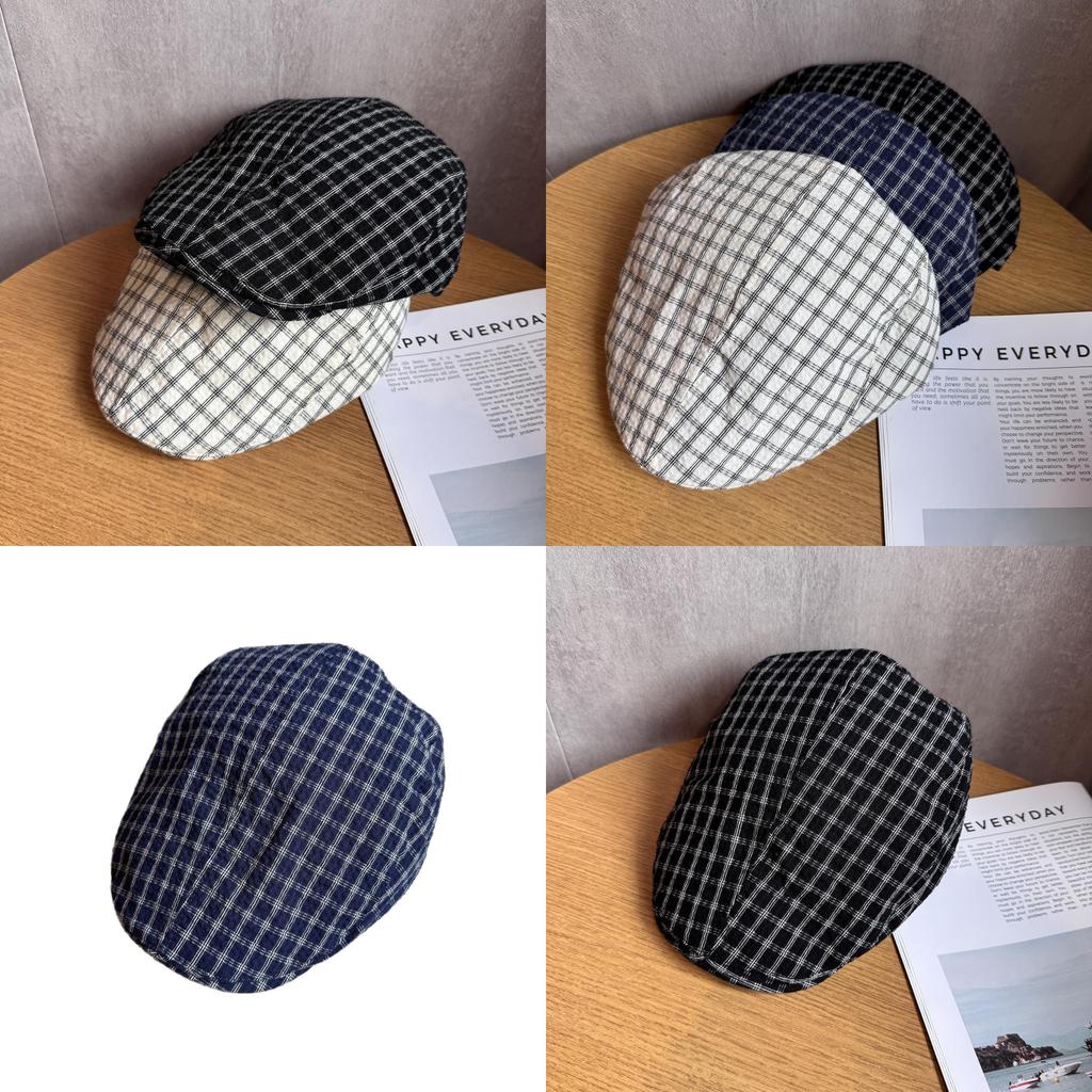 Vintage Japanese Plaid Newsboy Cap With Breathable Cotton For Casual Summer And Autumn Wear