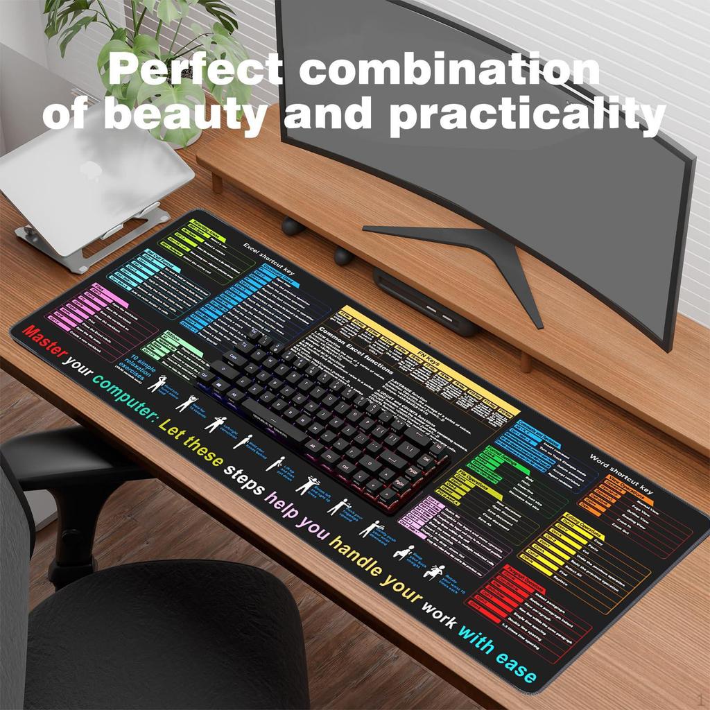 Cheat Sheet Desk Pad Mat Rectangle Large Keyboard Word/ Shortcuts Mousepad for Home