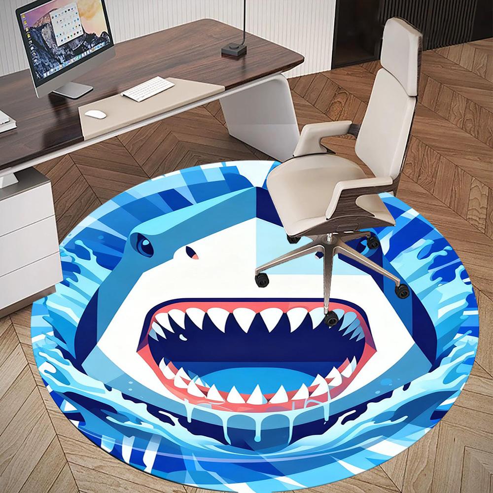 1PC Shark Teeth Water Round Chair mat Area Rug - Non-Slip, Floor Mat for Office, Bedroom, and Indoor Decor -Gift D1127186
