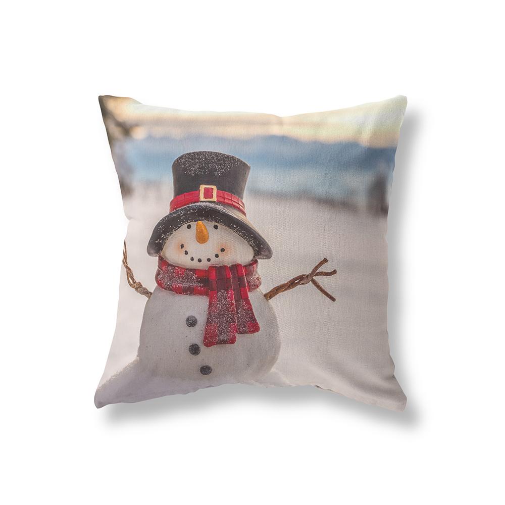 Cute Snowman Christmas Theme Printing Pattern Polyester Cushion Cover Home Living Room Sofa Decorative Pillow Pillow Cover