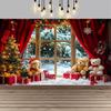 Christmas Red Curtain Decoration Backdrop Winter Snow Scenery Fireplace Santa Claus Photography Backdrop Holiday Party Supplies