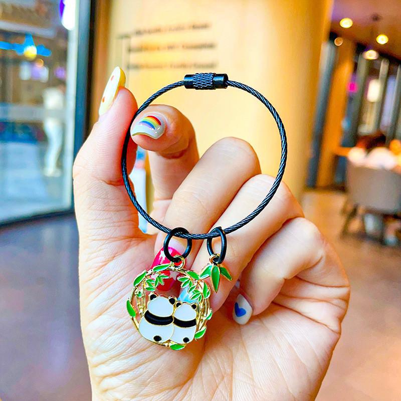 National Style Adorable Panda Bamboo Keyring Exquisite Metal Gift For Couples And Friends