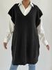 Women's outer vest women's clothing medium and long vest deep V loose casual sweater vest skirt (excluding belt)