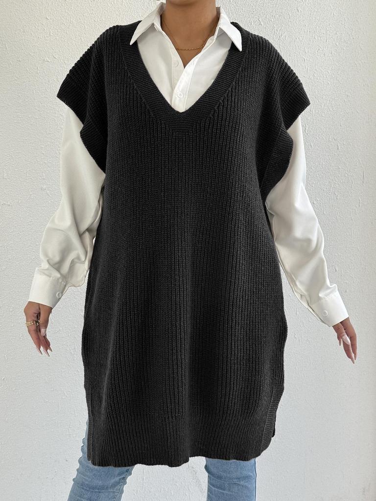 Women's outer vest women's clothing medium and long vest deep V loose casual sweater vest skirt (excluding belt)