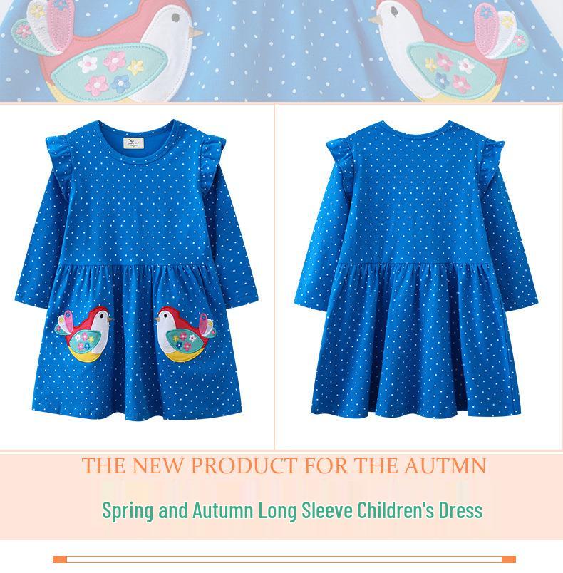 European & American Autumn Long Sleeve Girls' Embroidered Sweatshirt Dress - Cute Children's Skirt
