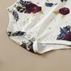 Newborn Baby Girl Clothes Set Floral Long Sleeve Romper Suspender Ruffle Dress and Bowknot Headband 3Pcs Outfit for 0-18 Months